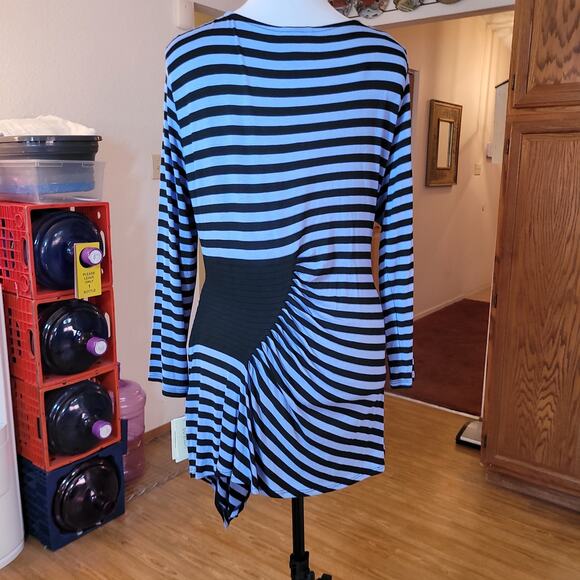 ECI NY Retro Striped Asymmetrical Hem Dress XL Stretch Blue Black 80s 90s Y2K - Picture 10 of 10